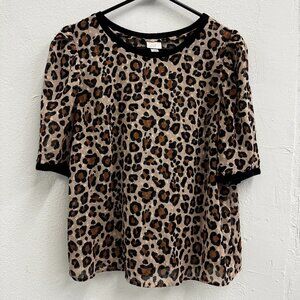 Short Sleeve Leopard Print Sheer Top